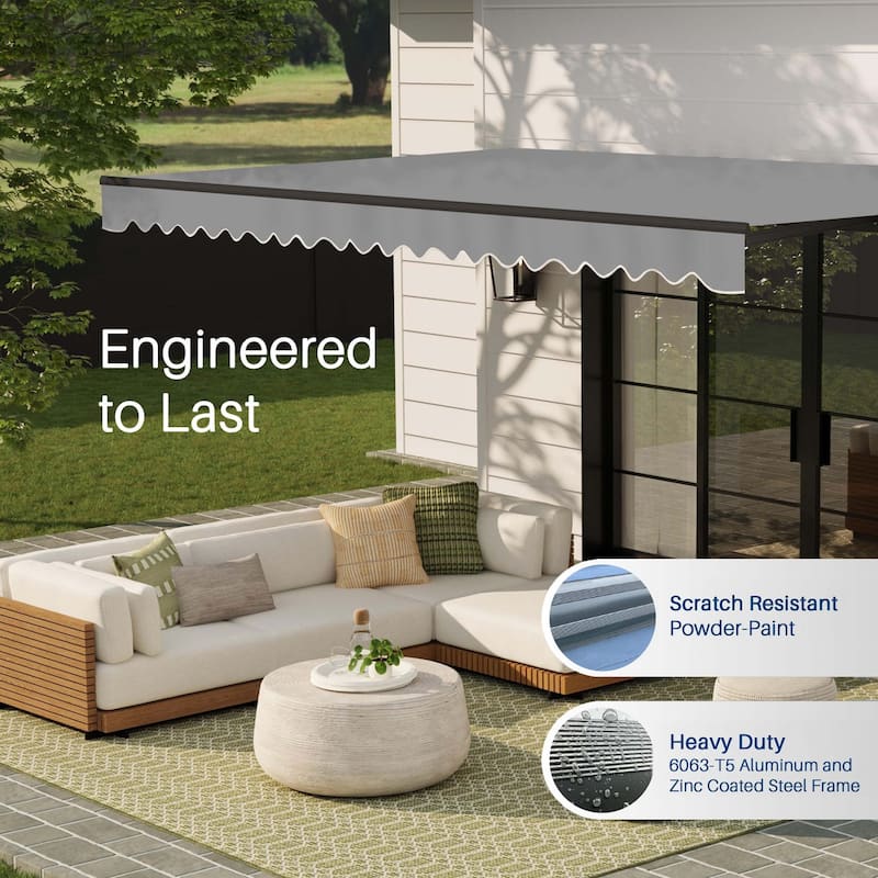 ALEKO Caribbean Motorized Retractable Patio Awning - Black Frame - Silver Gray - 13 x 10 Feet
