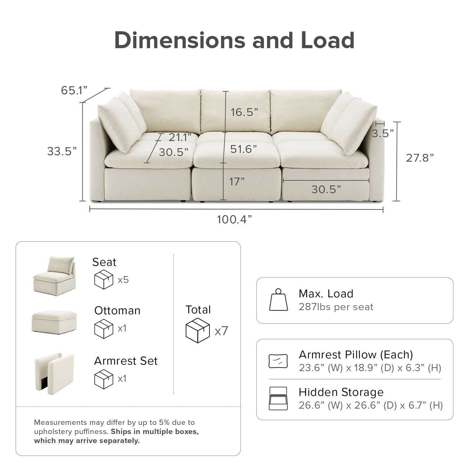 mopio Oversized Modular Sectional Sofa with Fully Removable Covers