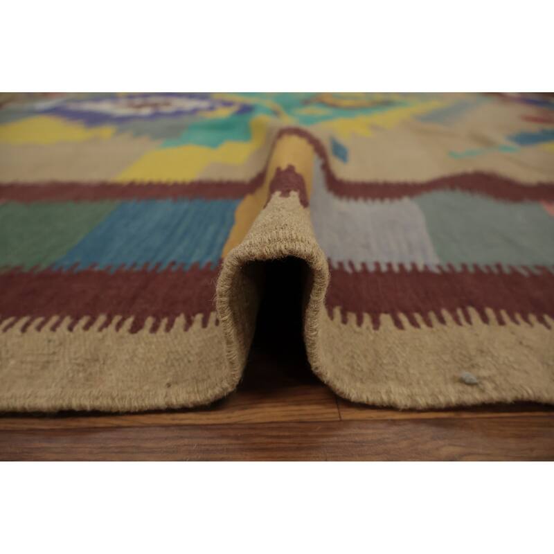 Hand Woven Oriental 100% Wool Carpet Southwestern Tribal Multi-Colored Kilim Area Rug - 9' 9'' X 9' 10''