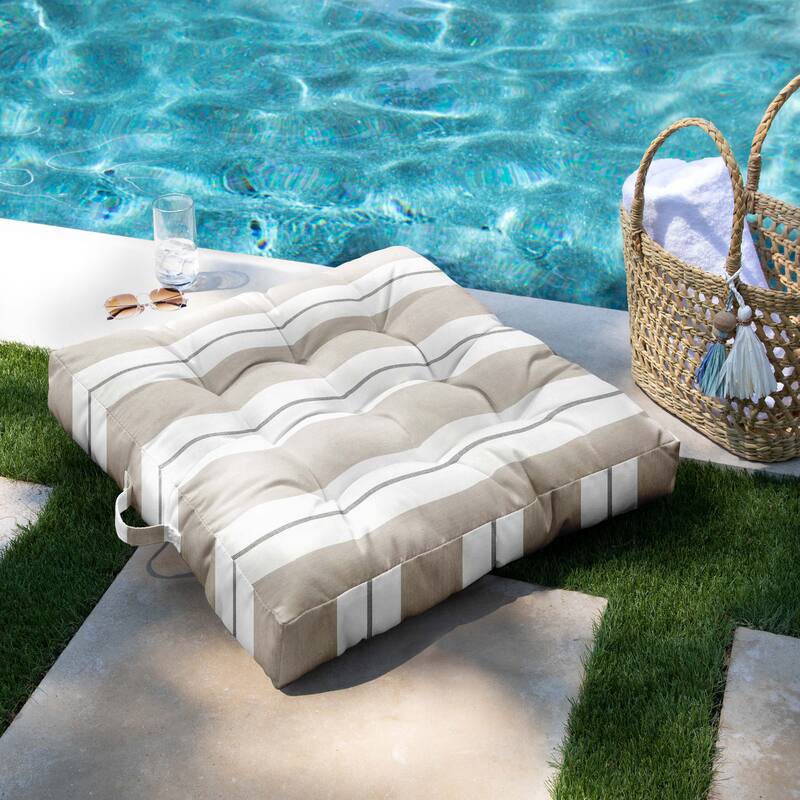 Sorra Home Sunbrella Striped Indoor/Outdoor Square Tufted Floor Pillow with Handle (Single Pillow)