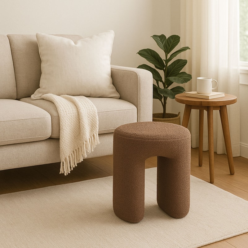 Upholstered Boucle Horseshoe Ottoman Stool Foot Rest Seat Living Room