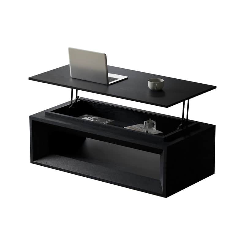 43.3" Lift-Top Coffee Table, Solid Wood Veneer Modern Accent Table with Storage and Adjustable Height
