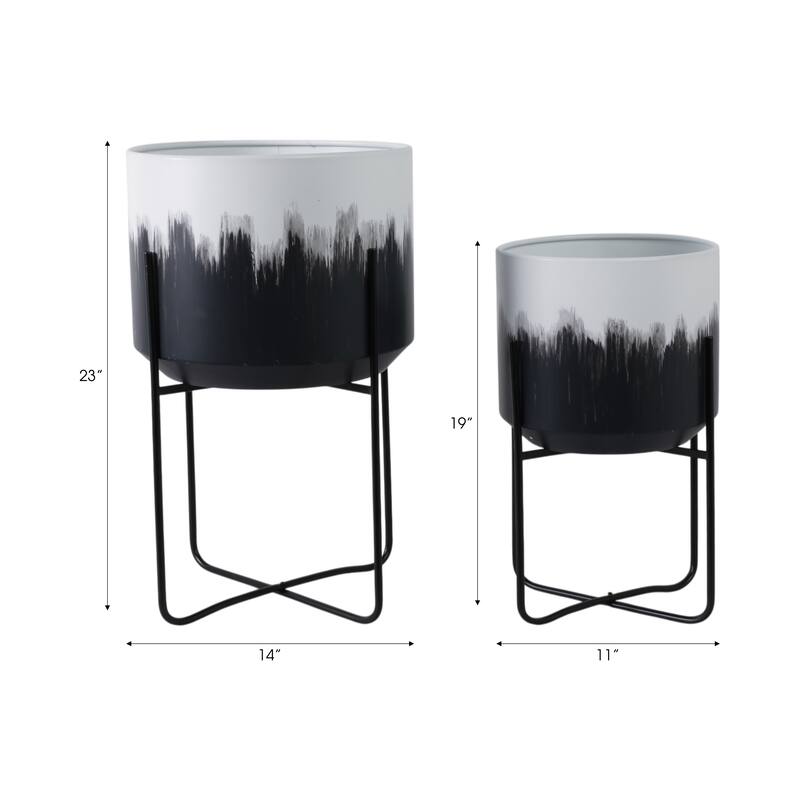 Metal Planters Sleek Modern Stands Decorative Accent Design (Set of 2)
