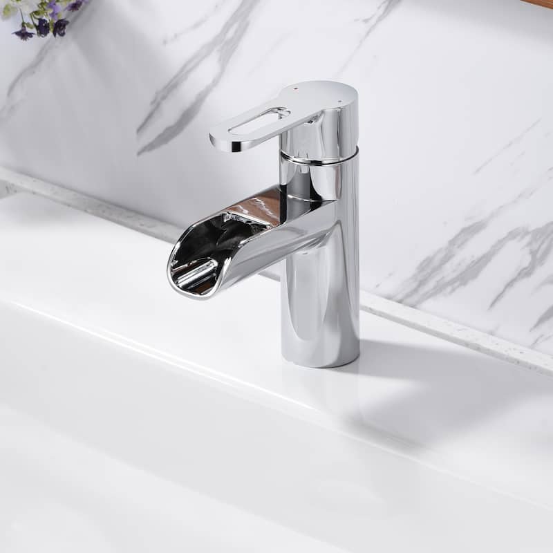 Luxier BSH16-S Waterfall Single Handle Single Hole Bathroom Faucet with Drain