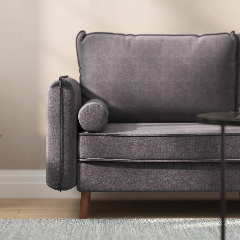 Compact Faux Linen Upholstered Sofa with Wooden Legs