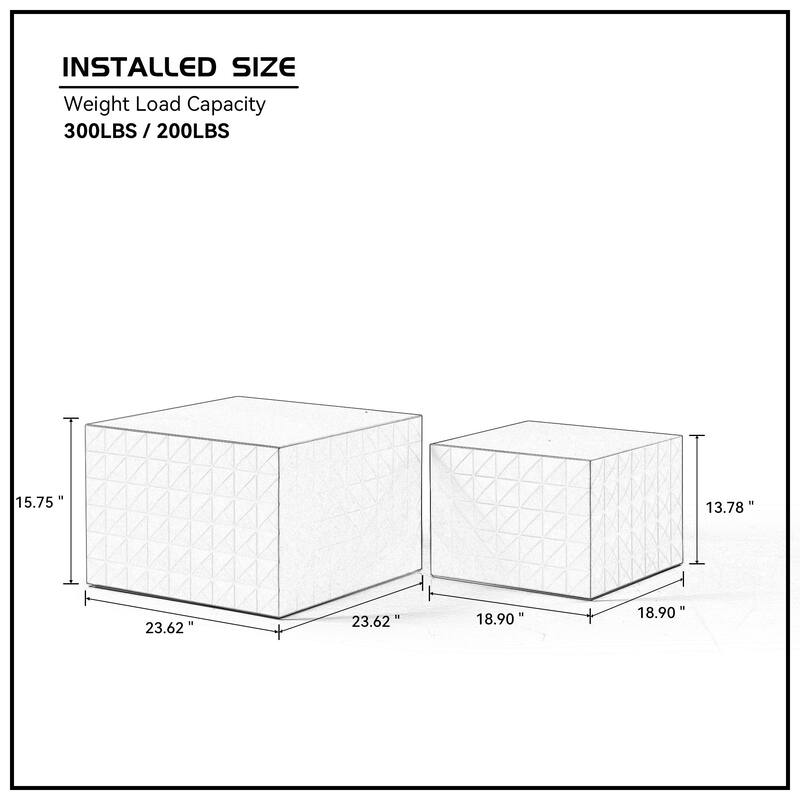 Light Blue Square Nesting Tables Set of 2 with Coffee & End Tables for Living Room, No Assembly