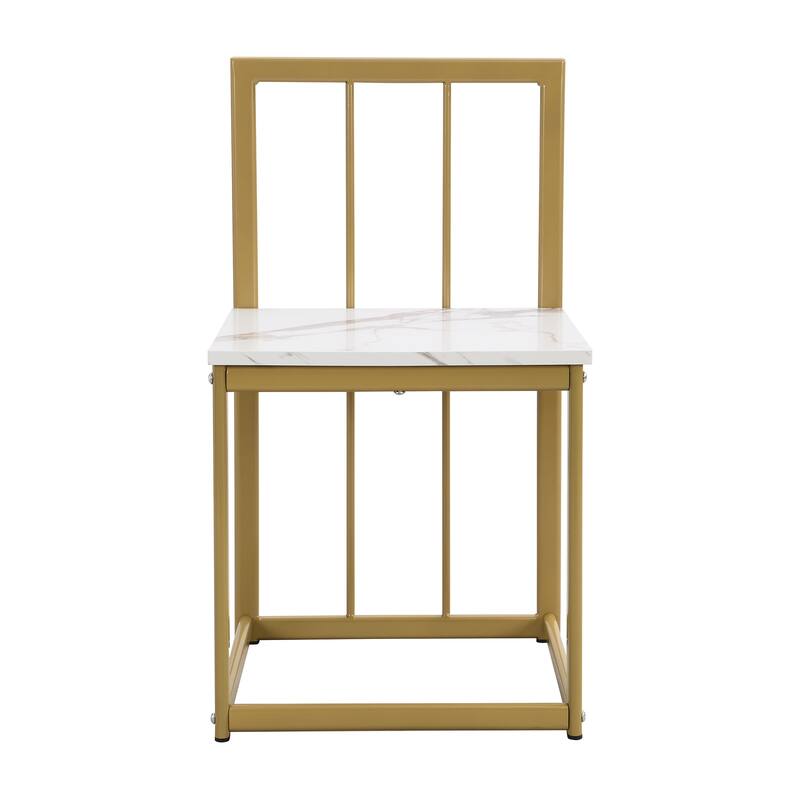 Modern 7-Piece Dining Table Set with Faux Marble Compact 55Inch Kitchen Table Set for 6, Golden+White