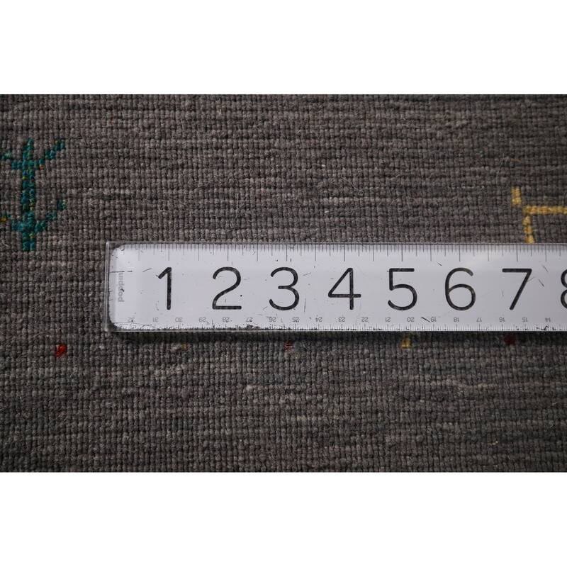 Gray Gabbeh Indian Area Rug Hand-Knotted Tribal Wool Carpet - 5'5"x 7'8"