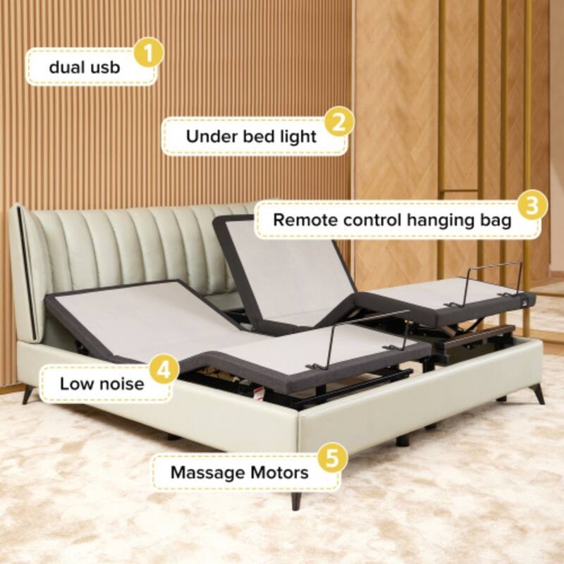 Modern Zero Gravity Base Adjustable Bed with Wireless Remote Control and USB Ports