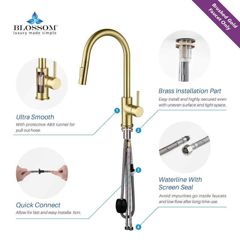 Blossom Solid Pull-Down Kitchen Faucet w/ 360 Swivel, Single Handle