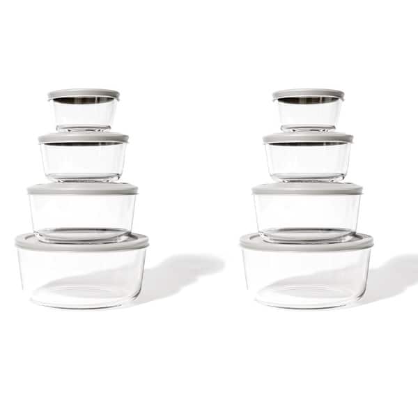 slide 2 of 20, Glass Food Storage Set - Round Nesting, 8-Piece, BPA-Free, Airtight Lids, Microwave & Oven Safe 16 Piece Set (8 Containers + 8 Lids) - Grey