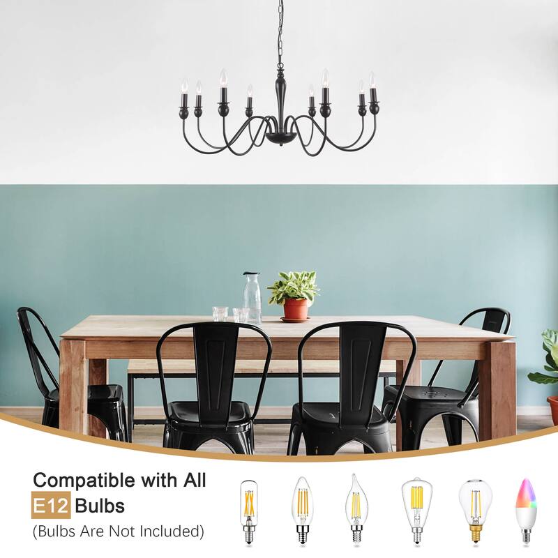 8-Light Candlestick Hanging Linear Island Chandelier Lighting Fixture for Dining Room Kitchen Island