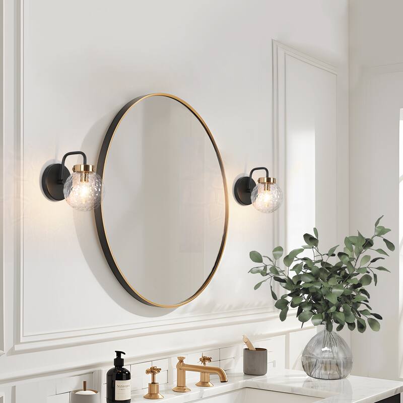 Modern Farmhouse Black Gold 1-Light Wall Sconces Globe Bathroom Vanity Lights - Light fixture: W 5" x D 8" x H 7.5"