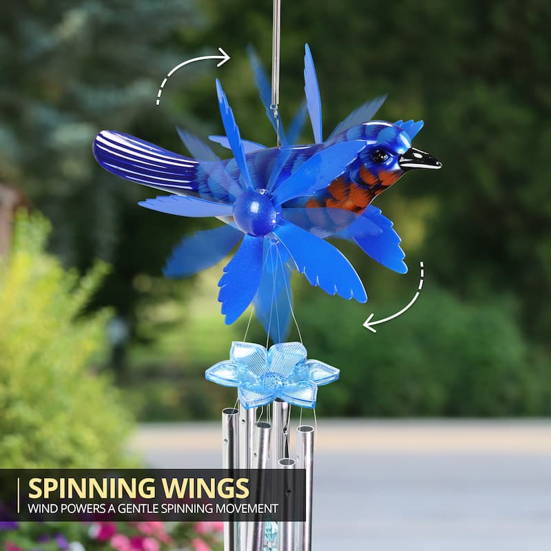 Exhart Metallic Colored Bird Whirligigs Spinning Windchime, 12 by 24 Inches