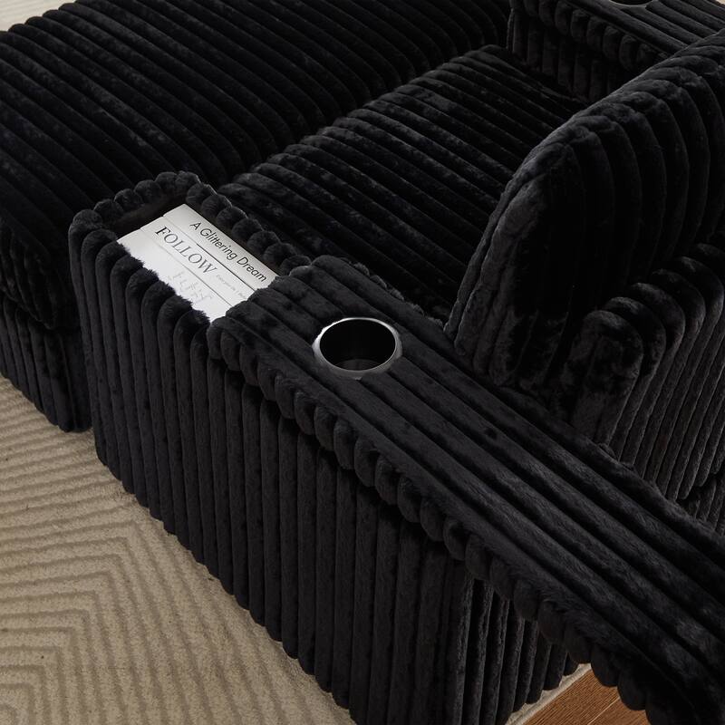 42.5-inch Corduroy single recliner with backrest pillow, cup holder design, storage footrest, comfortable sofa-deep-seated