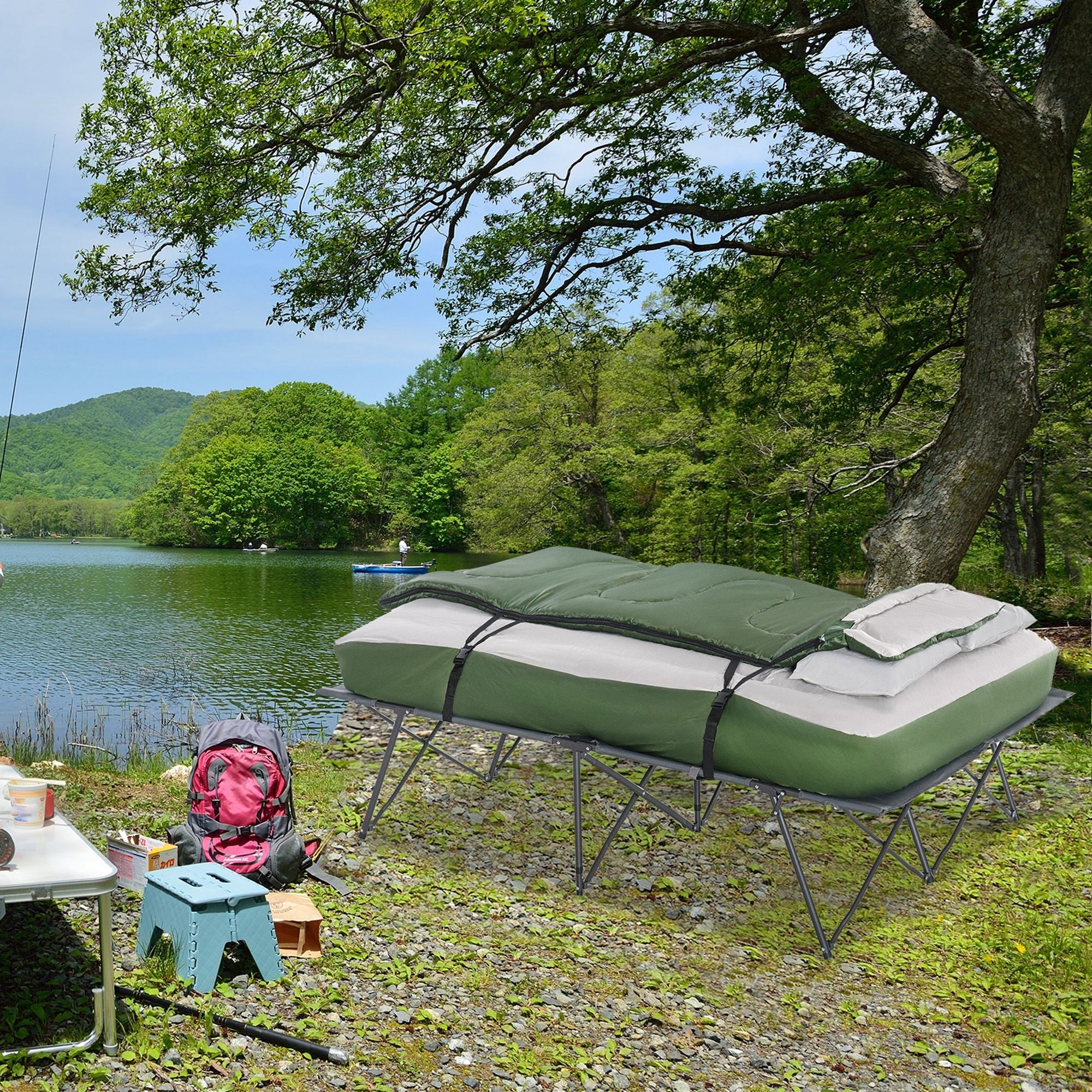 Outsunny 2 Person Foldable Camping Cot, Portable Outdoor With Sleeping Bag  & Thick Air Mattress, Multifunctional Elevated Camping Bed Tent For 2 :  Target