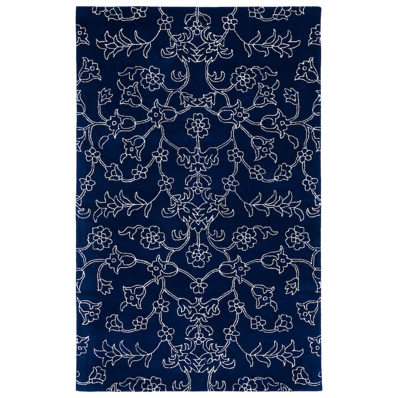 SAFAVIEH Handmade Fifth Avenue Timmie Floral New Zealand Wool - 7' x 7' Square - Navy/Ivory