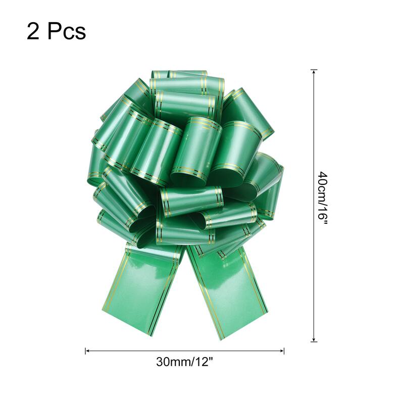 2pcs Large Pull Bow Metallic Car Ribbon with Gold Edge for Wrapping - Dark Green - 12 Inch