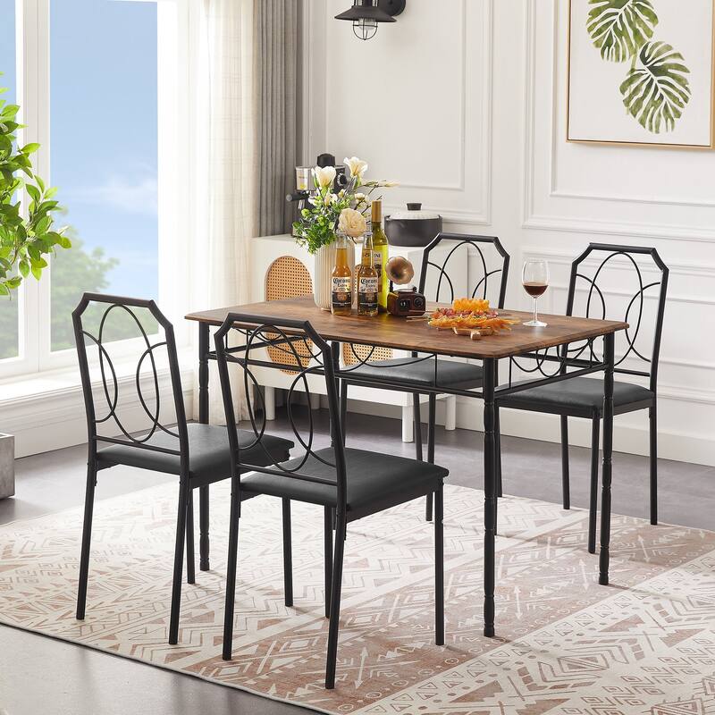 VECELO Industrial 5-Piece Dining Table Set, Table and Chairs Sets ( Set of 5)