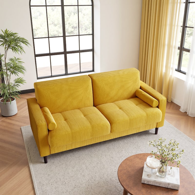 62.5'' W Corduroy Couch Upholstered Square Arm Sofa