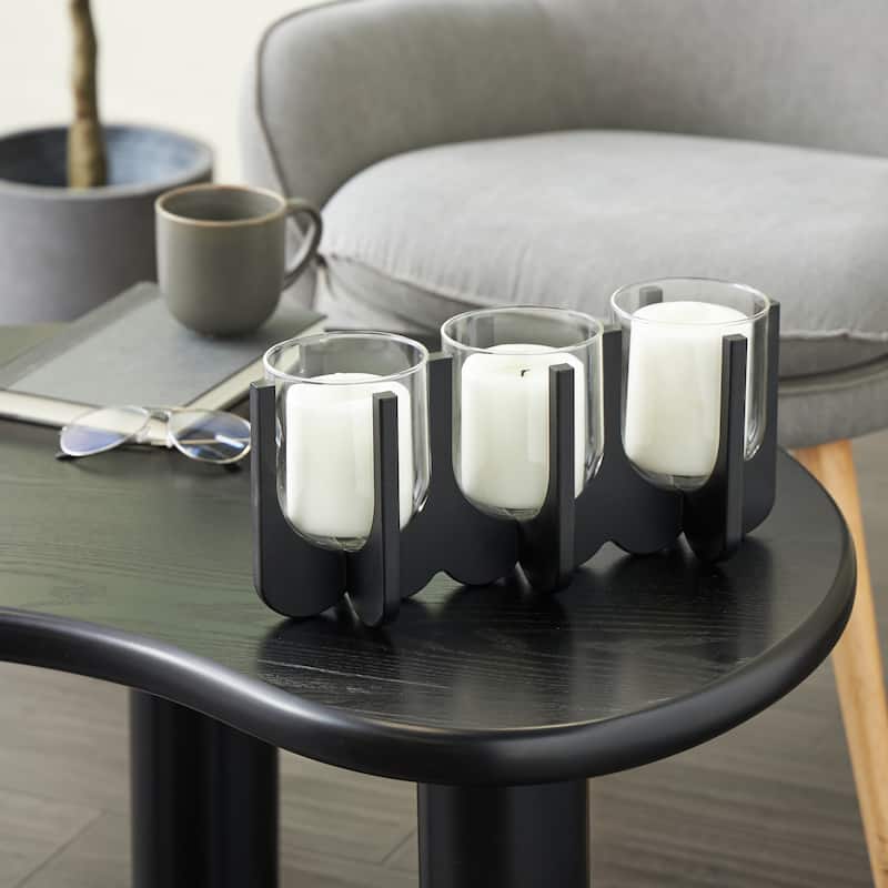 Wooden Hurricane 5 or 3 Slot Candle Holder - Black - Roche River Decor