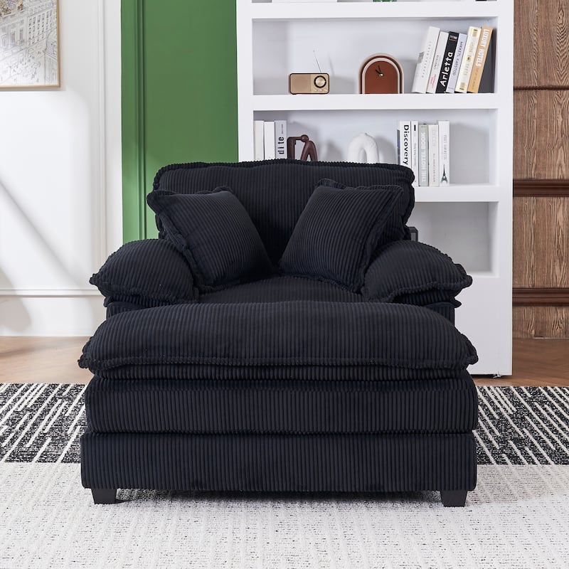 56.3 Inch Corduroy Single Deep Seat Sofa Chair With 2 Toss Pillows and a Ottoman