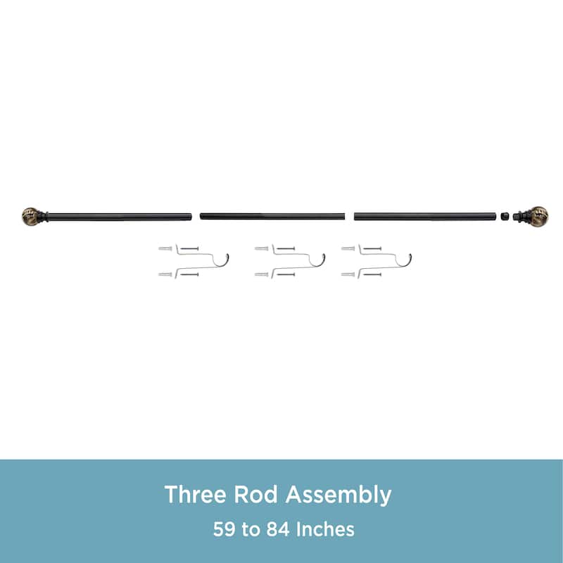 Kenney® Marble Ball 1" Value Decorative Window Curtain Rod, 30-84", Black