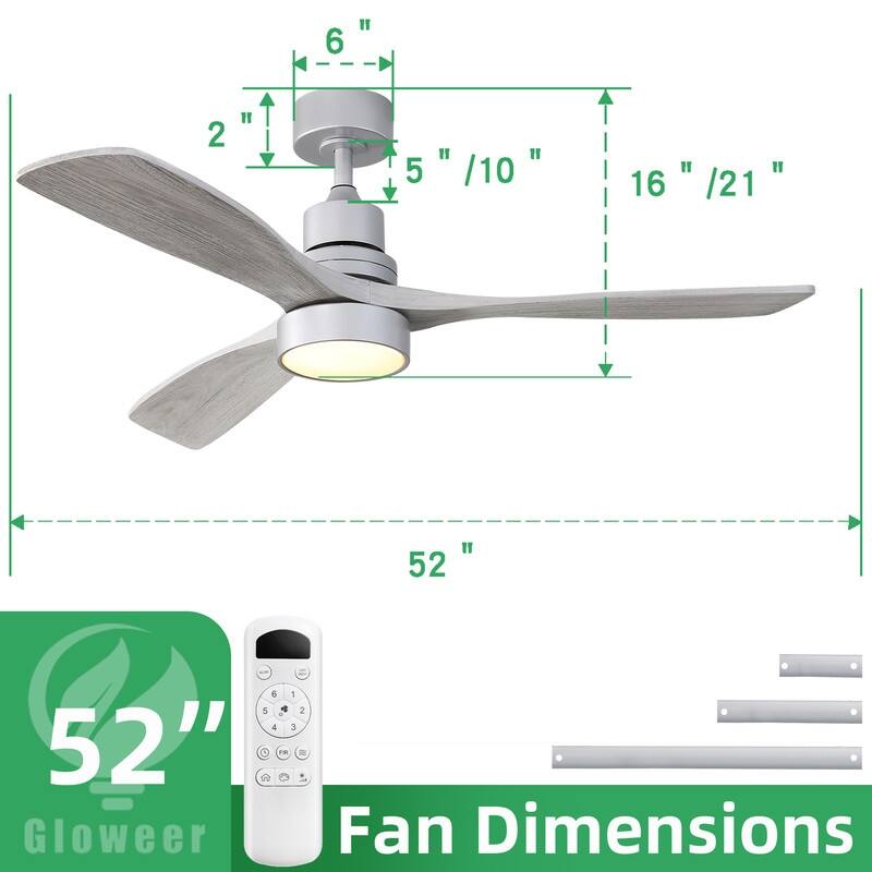 48/52 in. Modern Ceiling Fans with LED Light,Quiet/Reversible DC Motor, Flush Mount or Downrod, in White/Silver/Black