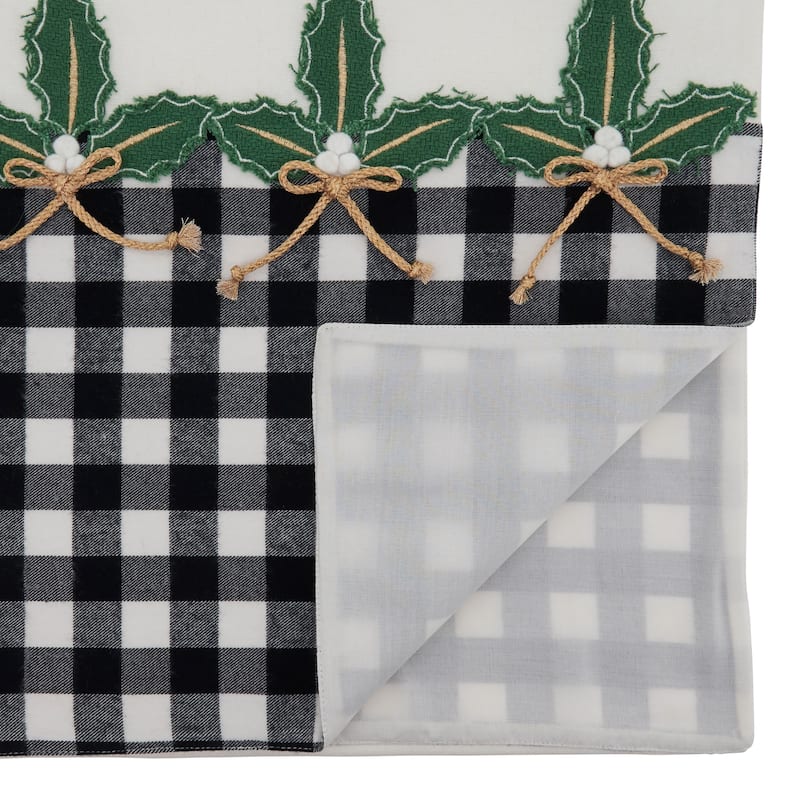 Christmas Table Runner With Buffalo Plaid Holly Design