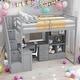 preview thumbnail 1 of 15, Modern Twin Size Loft Bed With L-Shaped Desk And Drawers,Cabinet And Storage Staircase Grey
