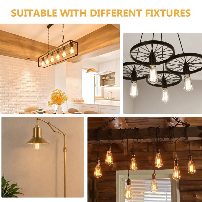 6-Pack Vintage LED Edison Bulbs, ST64 Dimmable Filament Light Bulbs, E26 Base, 2700K Warm White, Clear Glass - white
