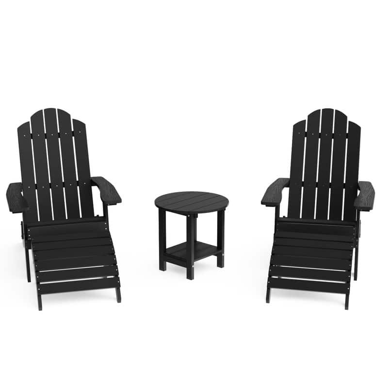 Winsoon 5-Piece All Weather HIPS Outdoor Folding Adirondack Chairs, 2 Ottomans and 1 Side Table - Black