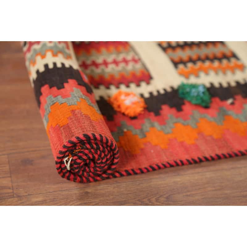 Vegetable Dye Kilim Qashqai Persian Antique Rug Tribal Wool Carpet - 3'10"x 7'3"