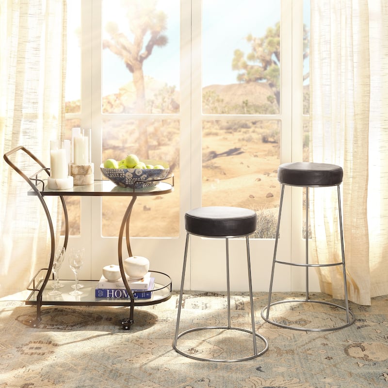 Alden Décor Lark Round Leather Counter Stool