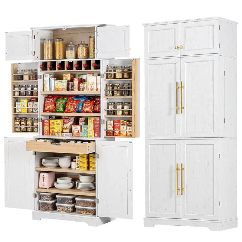 Farmhouse 78.2" Tall Kitchen Pantry Cabinet with Door Shelves, Adjustable Shelves and Hidden Drawer