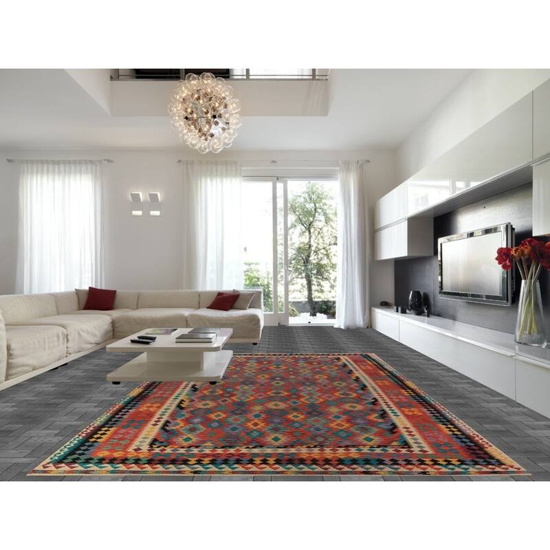 Southwestern Style Kilim Oriental Large Rug Hand-Woven Wool Carpet - 10'0"x 16'1"