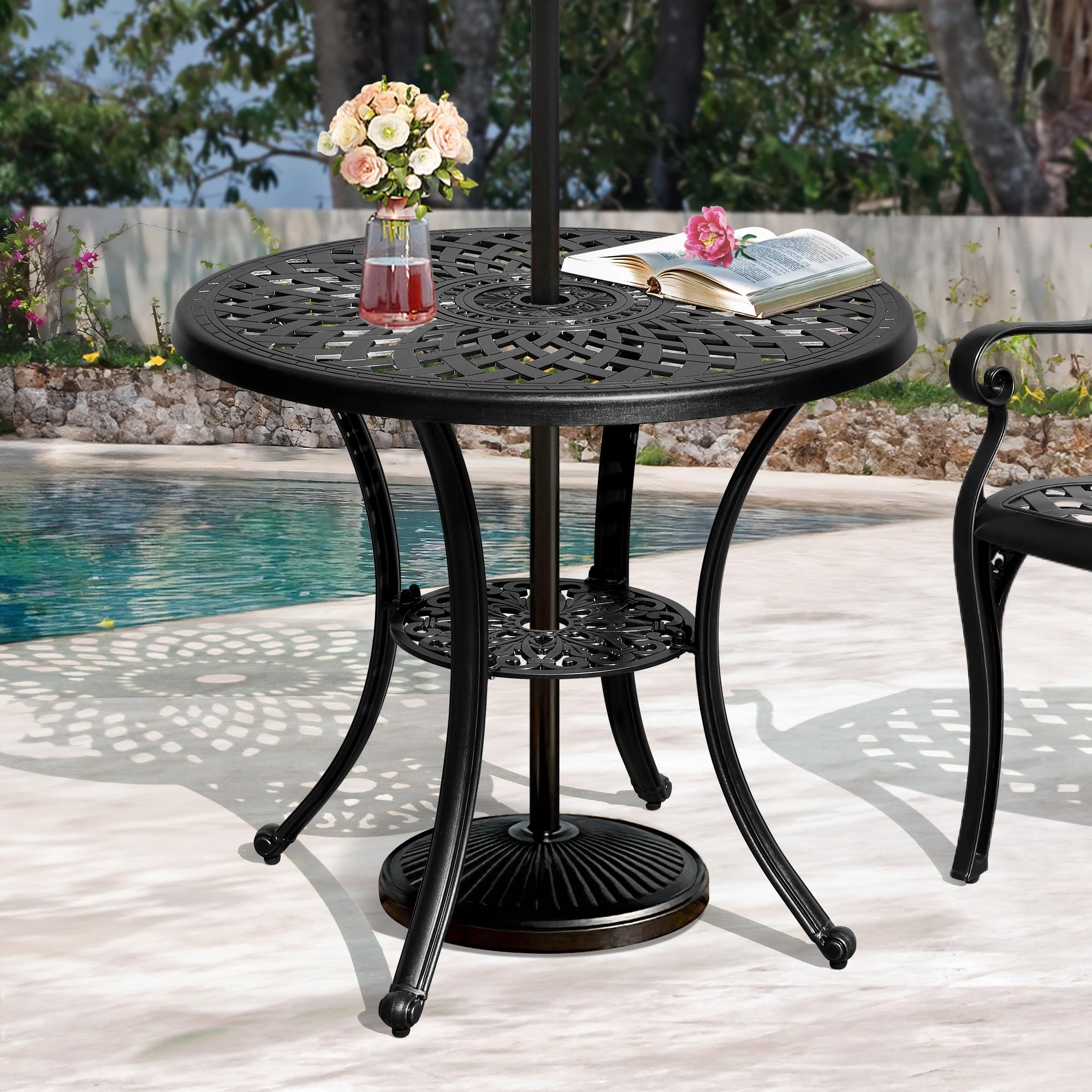 Moasis Outdoor Patio Round Antique Cast Aluminum Dining