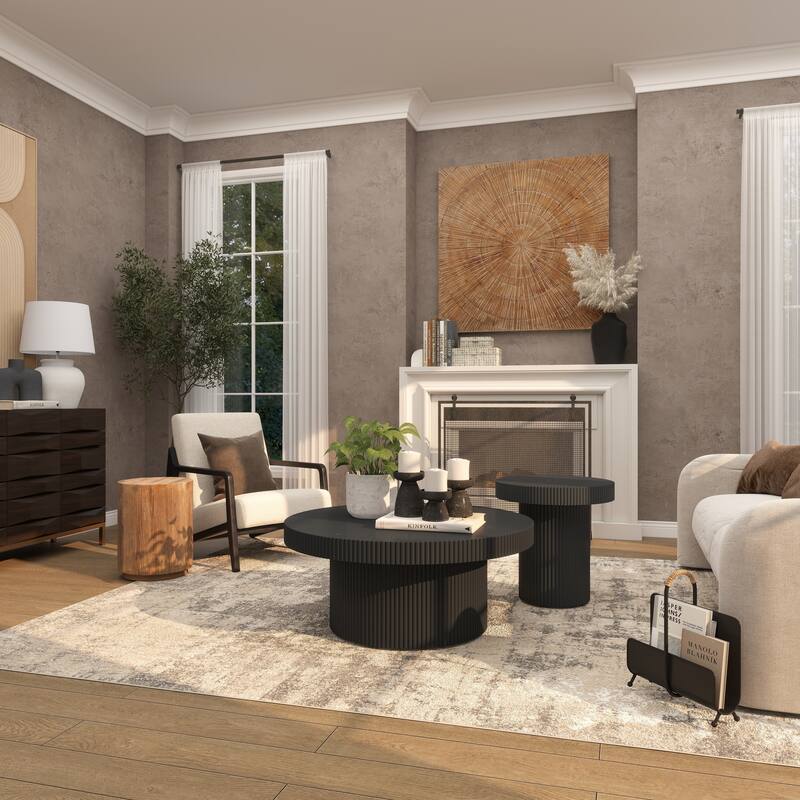 Black Wood Short Wide Distressed Decorative Candle Holder (Set of 3)