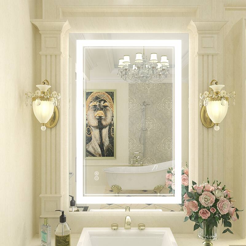 KIOTEE Frameless Front lit LED Lighted Anti-Fog Tempered Glass Bathroom Vanity Mirror with ETL and 3-Year Warranty - 36x24