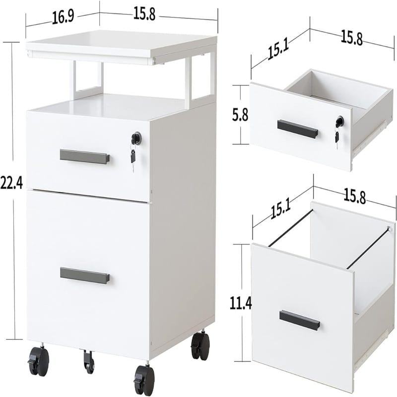2-Drawer File Cabinet with Lock for Home Office - 17"D x 24.3"W x 16"H