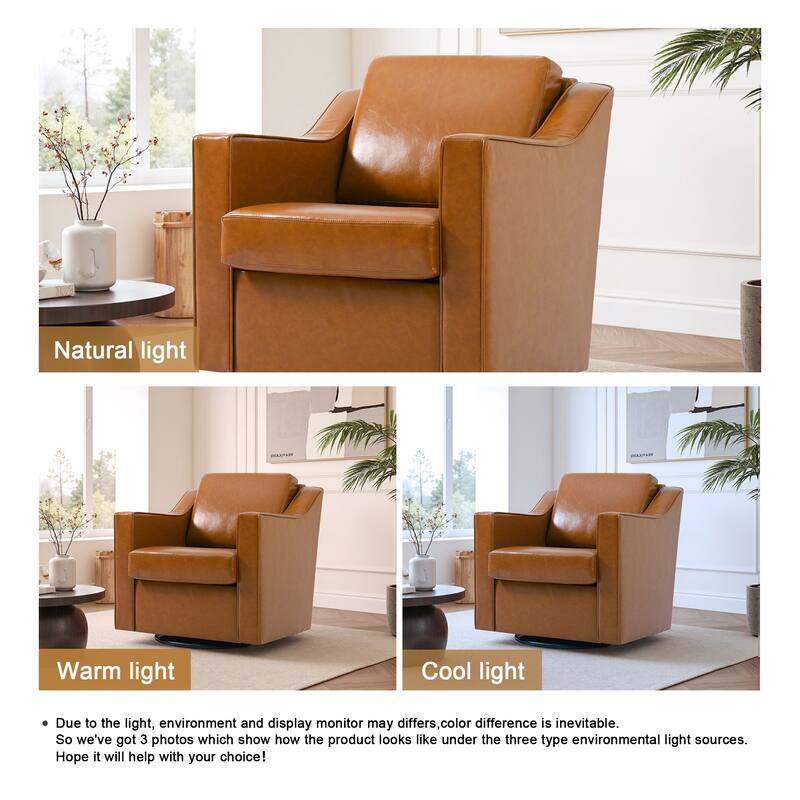 UIXE Chenille/Leather Swivel Barrel Chair Accent Chairs For Living Room