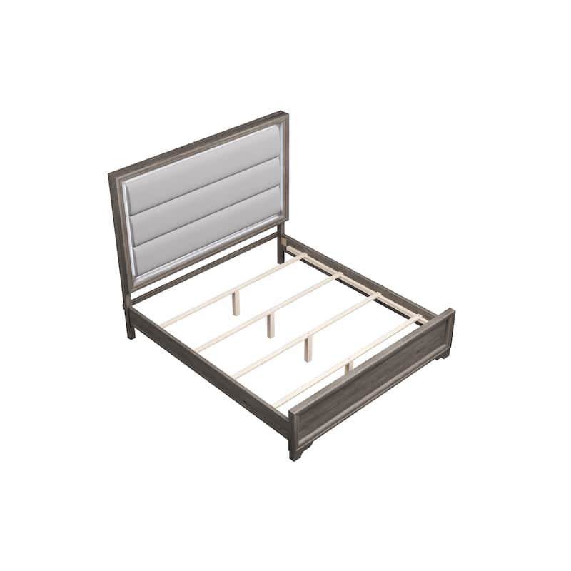 Contemporary Style 1pc Bed Set Horizontal Tufting Headboard Bracket Legs Light Brown Finish Bedroom Furniture