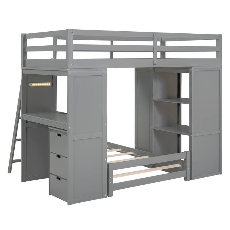 Bunk Bed with Drawers, Shelves, Desk, LED Light & USB Ports - Perfect for Limited Space