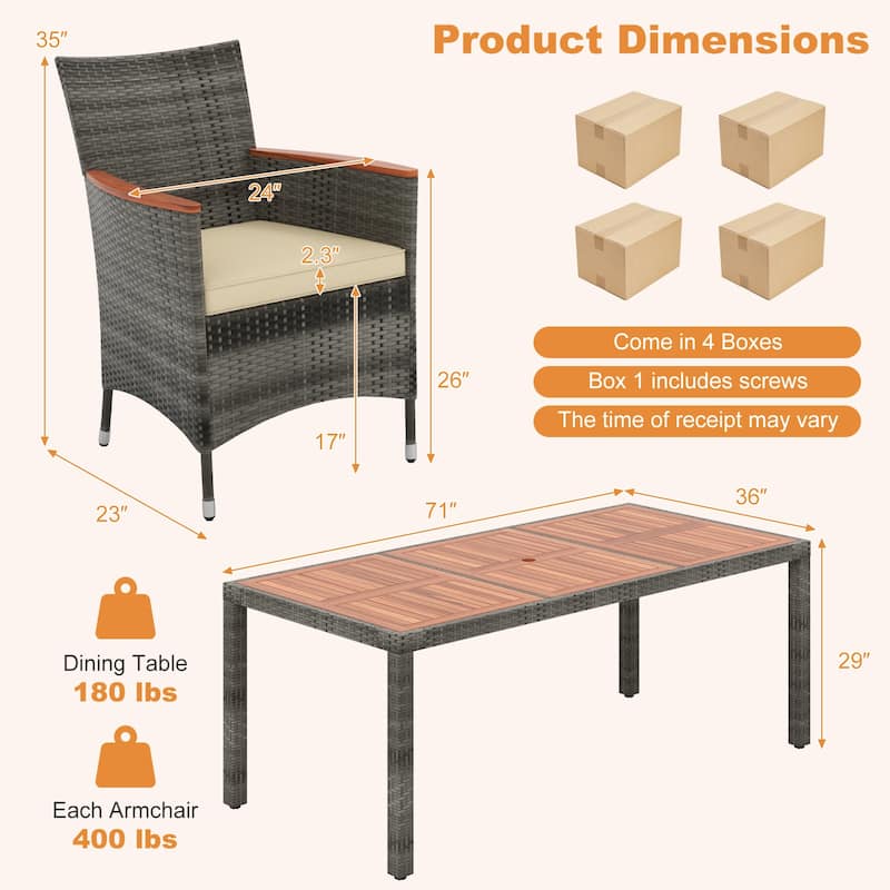 Costway 9 PCS Outdoor Wicker Dining Set with Acacia Wood Table and 8 - See Details