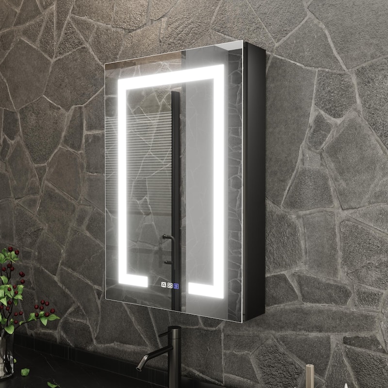 ExBrite 20" x 30" LED Lighted Bathroom Medicine Cabinet with Mirror,Recessed or Surface Mount,Defog - Right-Hand
