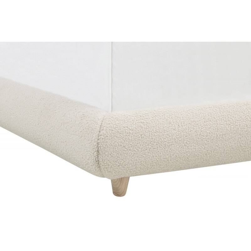 Modern Low-Profile Queen Platform Bed with Fleece Upholstery in Cream