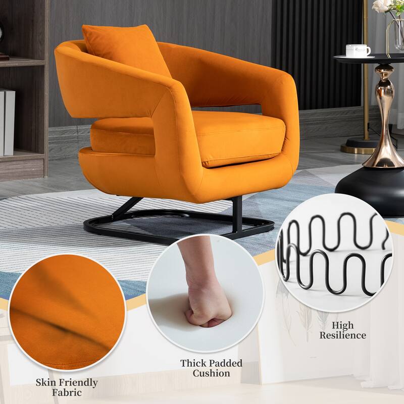 Upholstered Tufted Living Room Chair Textured Linen Fabric Accent Chair with Metal Stand