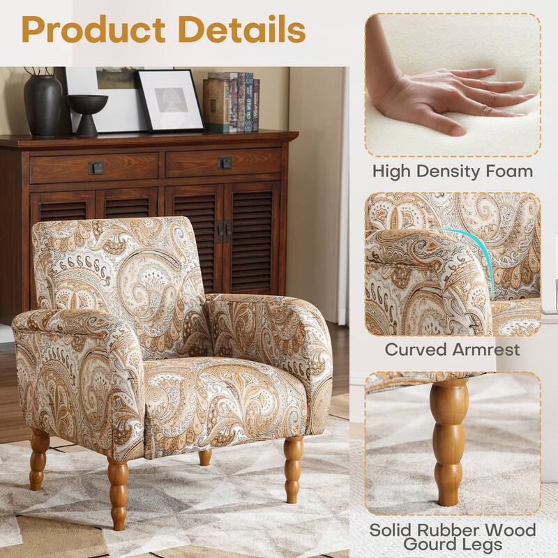 Fabric Armchair Accent Chair with Arms & Wood Legs