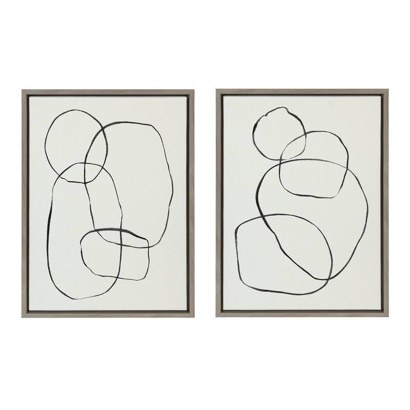 Kate and Laurel Sylvie Modern Circles Framed Canvas Set by Teju Reval - 2 Piece 18x24 Gray