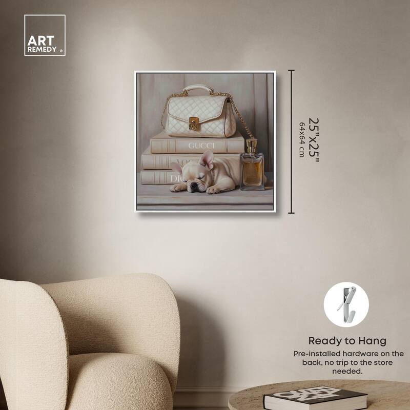 Ivory Books and Frenchie Canvas by Art Remedy